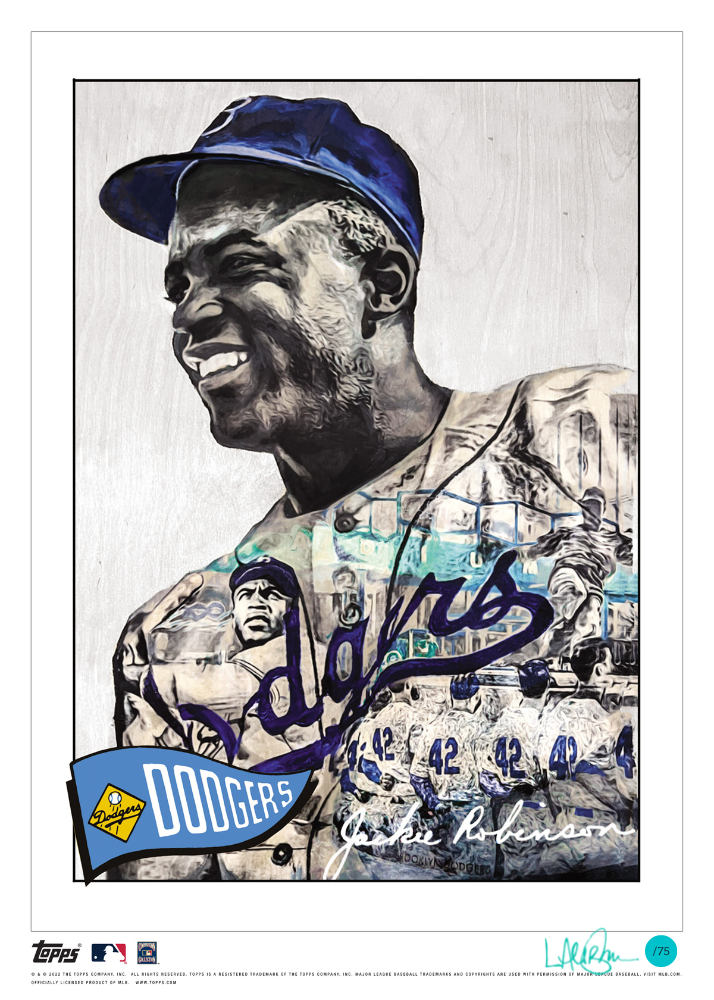 /75 Teal Artist Signature - Topps Wall Art (10x14) of card #798 by Lauren Taylor - Jackie Robinson