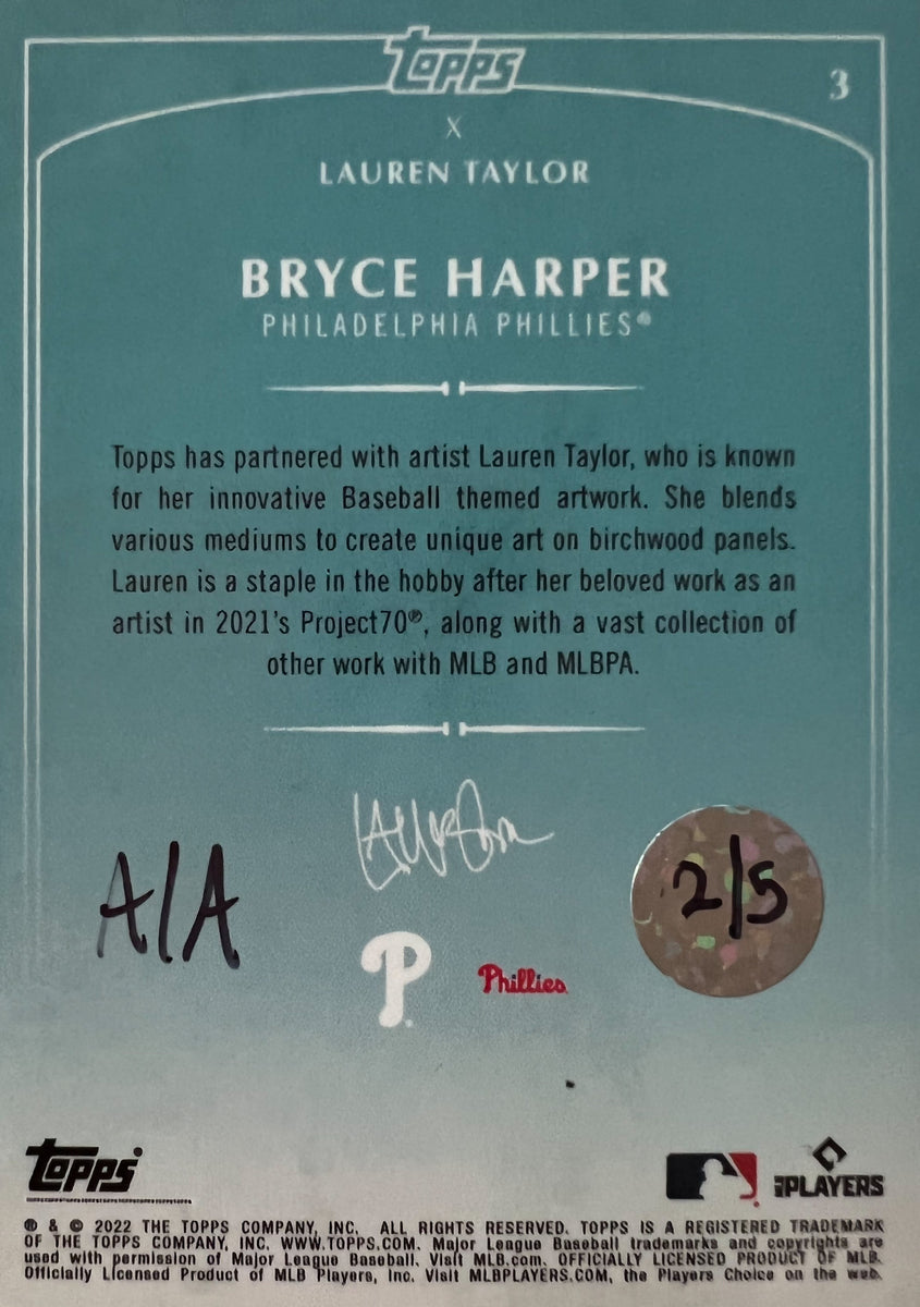 BRYCE HARPER SIGNED TOPPS x LAUREN TAYLOR BASEBALL THEMED ARTIST CARD #3A  AUTO