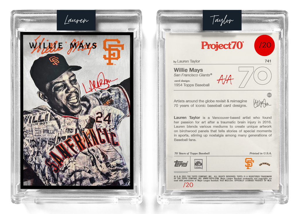 /20 Red Artist Signature - Topps Project 70 130pt card #741 by Lauren Taylor - Willie Mays