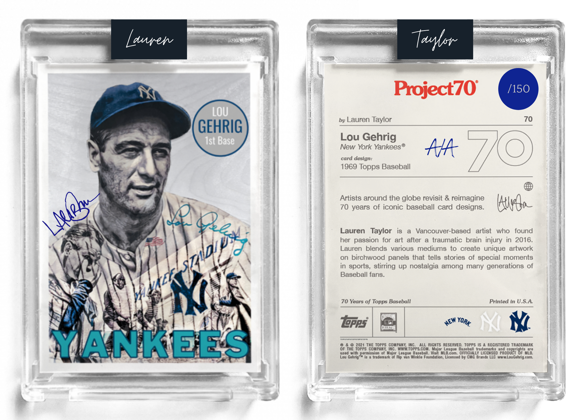 /150 Navy Blue Artist Signature - Topps Project 70 130pt card #70 by Lauren Taylor - Lou Gehrig
