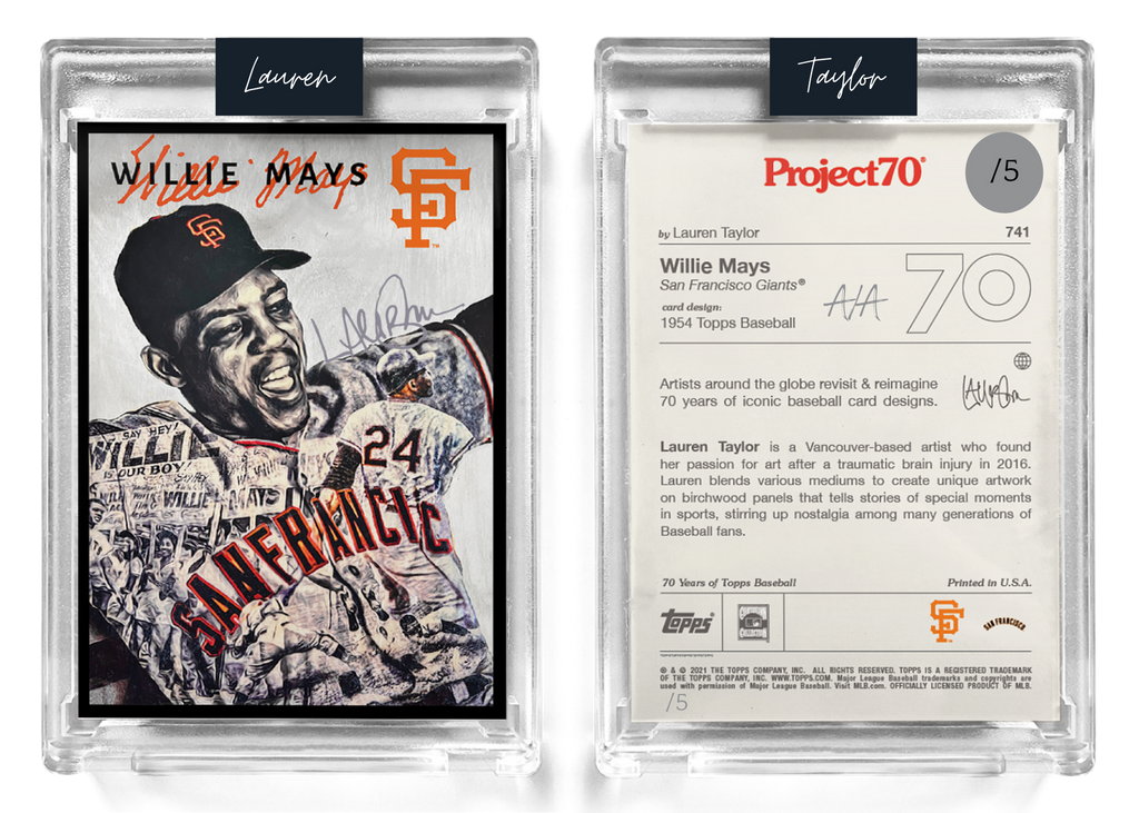 /5 Silver Artist Signature - Topps Project 70 130pt card #741 by Lauren Taylor - Willie Mays