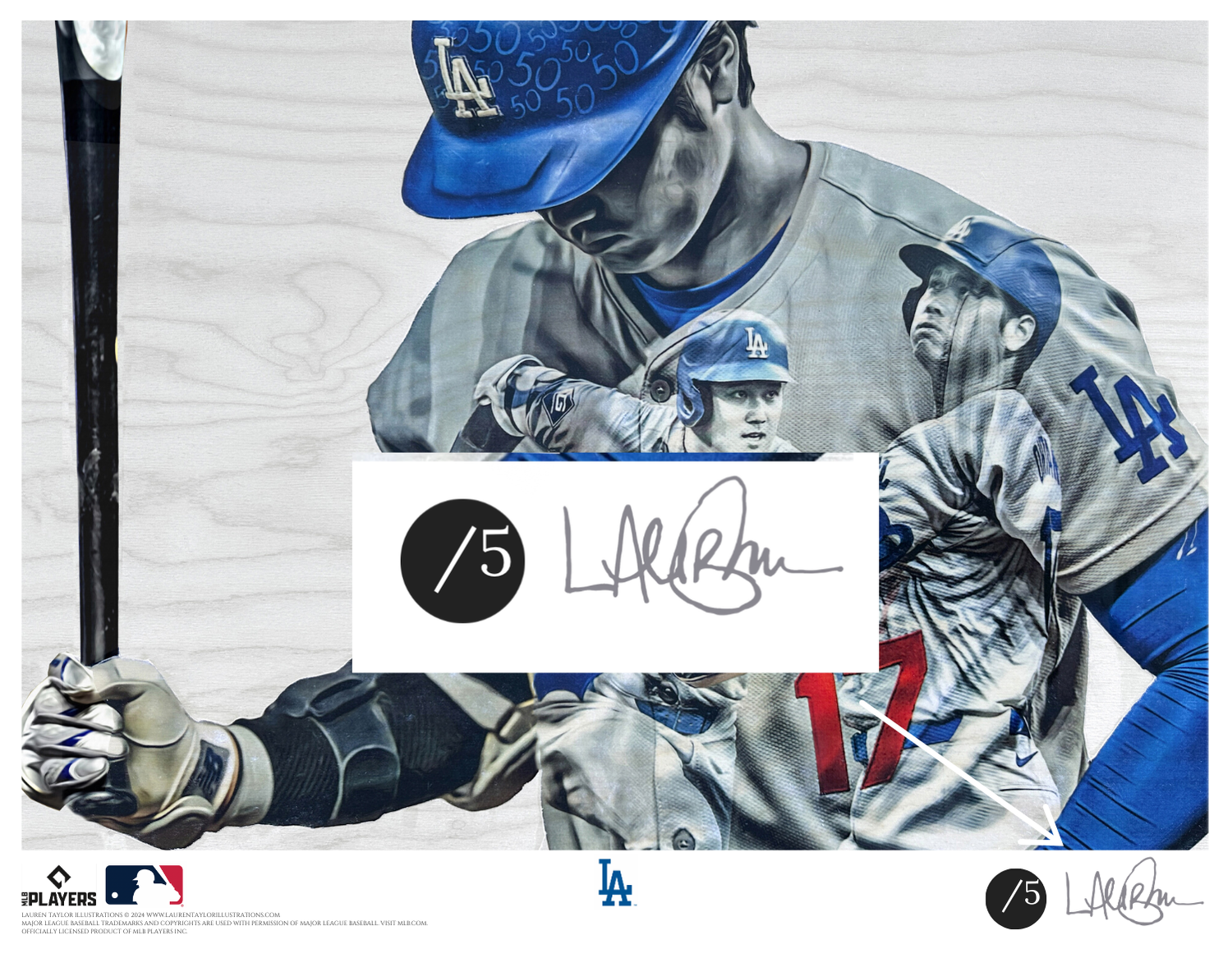 "50/50 Club" (Shohei Ohtani) Los Angeles Dodgers - Officially Licensed MLB Print - Limited Release SILVER ARTIST AUTO /5