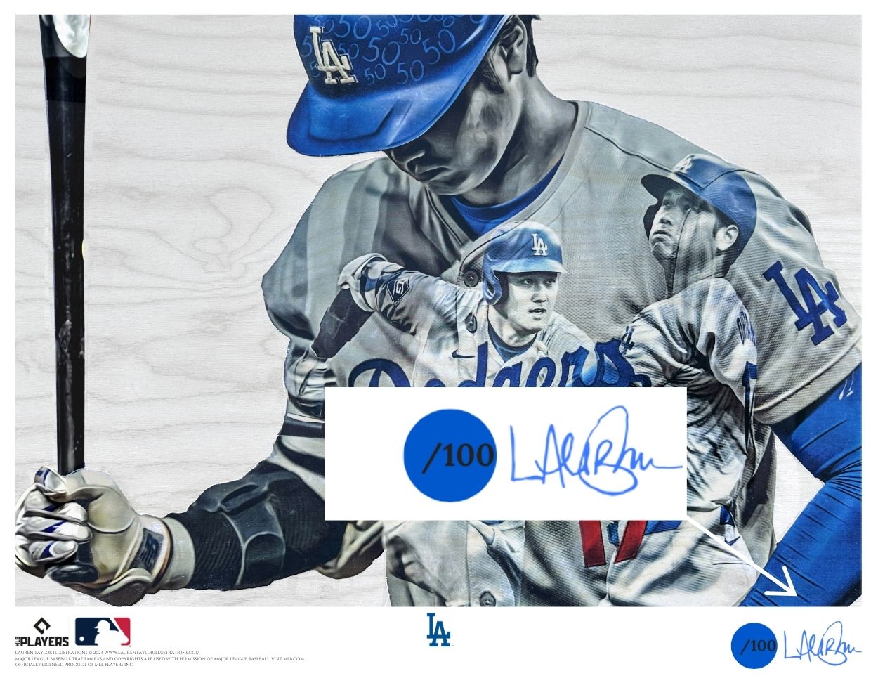 "50/50 Club" (Shohei Ohtani) Los Angeles Dodgers - Officially Licensed MLB Print - Limited Release DODGER BLUE ARTIST AUTO /100