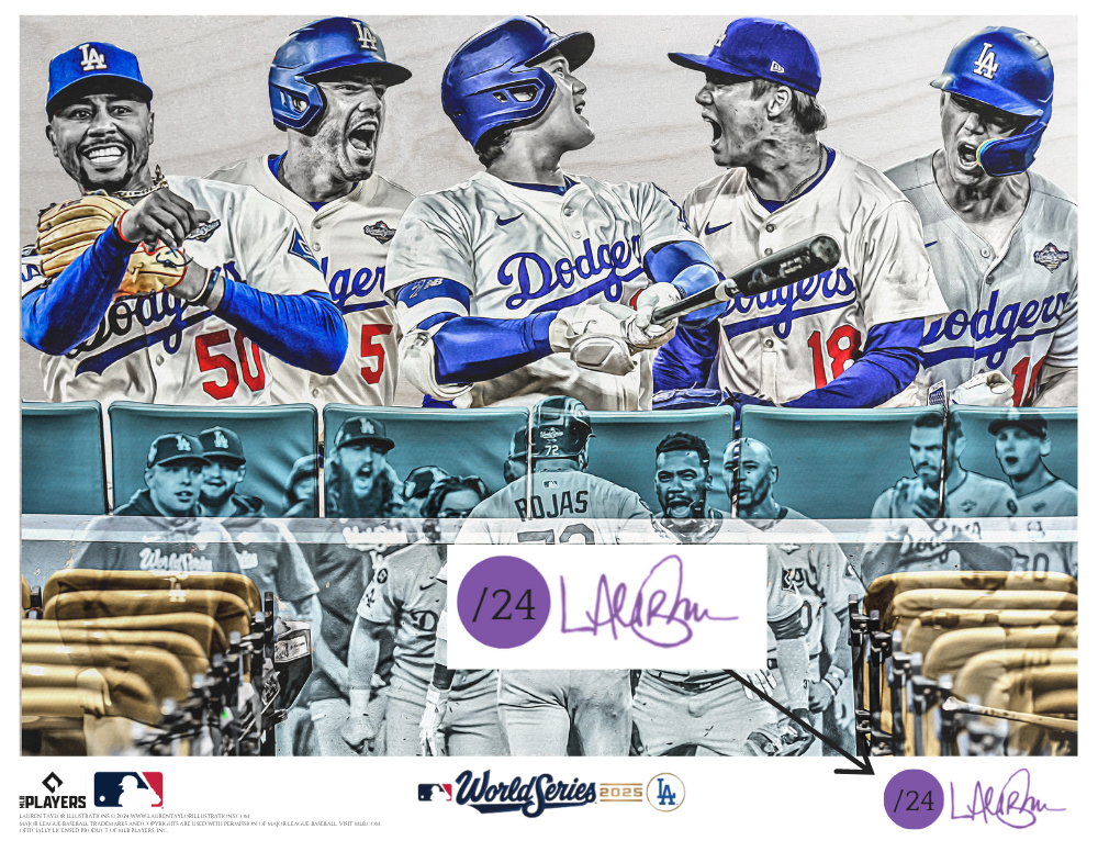 "NINE" (Los Angeles Dodgers) 2025 World Series Champions - Officially Licensed MLB Print - Limited Release PURPLE ARTIST AUTO /24