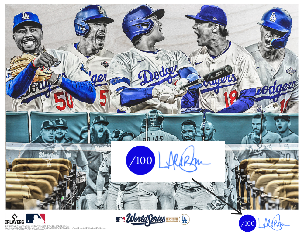 "NINE" (Los Angeles Dodgers) 2025 World Series Champions - Officially Licensed MLB Print - Limited Release DODGER BLUE ARTIST AUTO /100