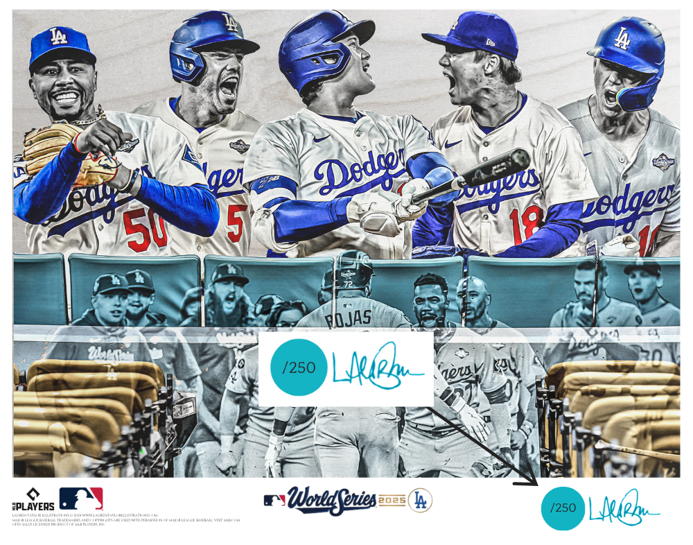 "NINE" (Los Angeles Dodgers) 2025 World Series Champions - Officially Licensed MLB Print - Limited Release TEAL ARTIST AUTO /250