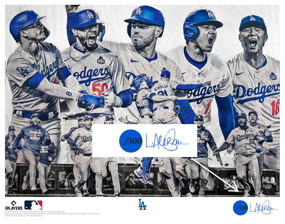 "EIGHT" (Los Angeles Dodgers) 2024 World Series Champions - Officially Licensed MLB Print - Limited Release DODGER BLUE ARTIST AUTO /100