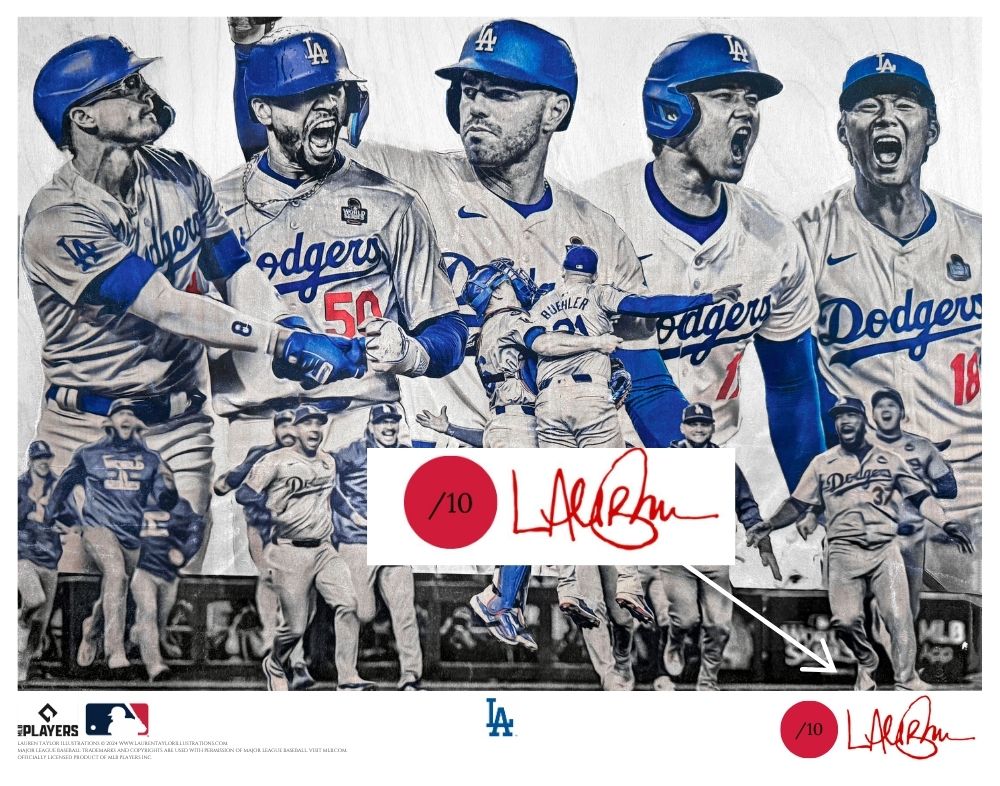 "EIGHT" (Los Angeles Dodgers) 2024 World Series Champions - Officially Licensed MLB Print - Limited Release RED ARTIST AUTO /10