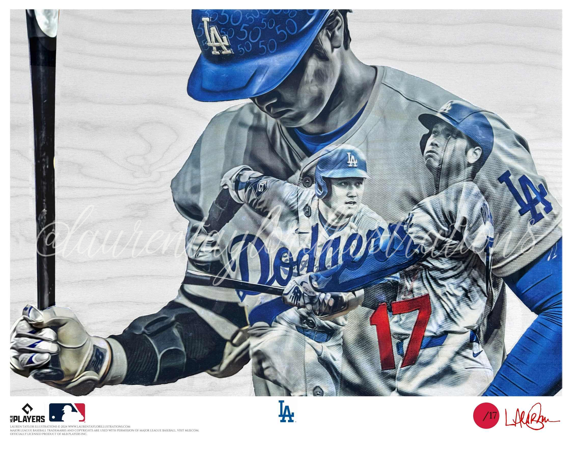 "50/50 Club" (Shohei Ohtani) Los Angeles Dodgers - Officially Licensed MLB Print - Limited Release RED ARTIST AUTO /17