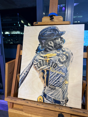 "Chourio" (Jackson Chourio) Milwaukee Brewers - 1/1 Original on Birchwood 16x20