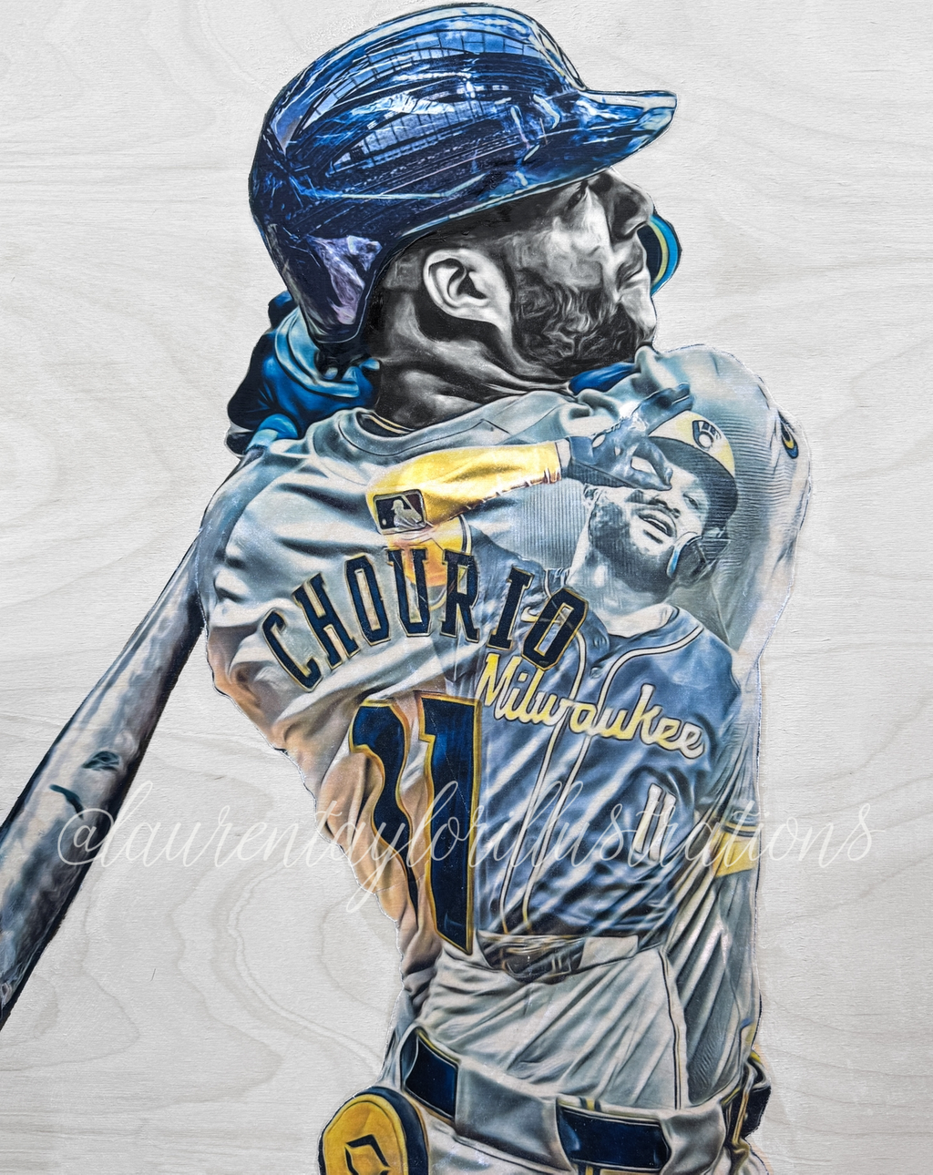 "Chourio" (Jackson Chourio) Milwaukee Brewers - 1/1 Original on Birchwood 16x20