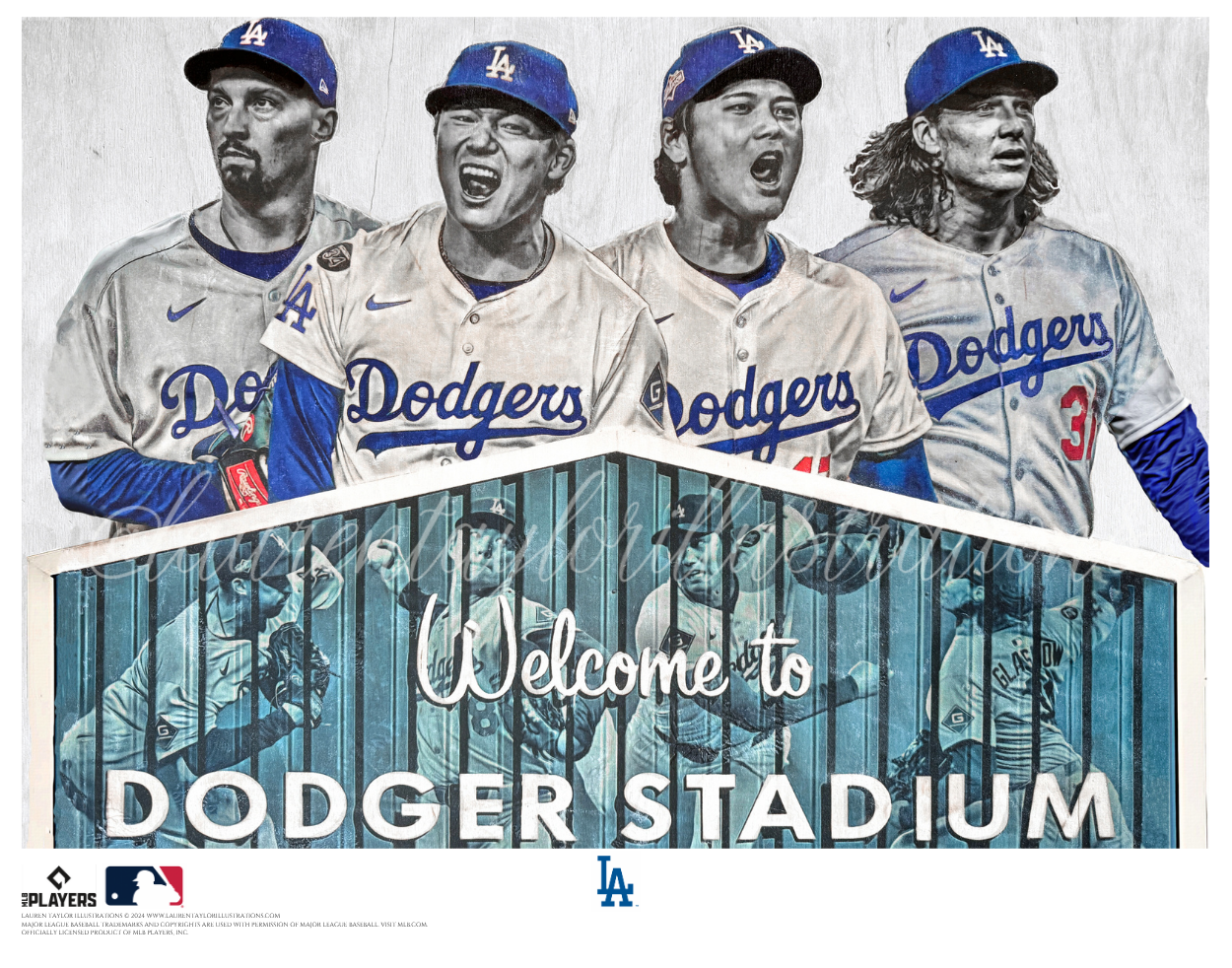 "Aces Wild" (ft. Snell, Yamamoto, Ohtani, Glasnow) Los Angeles Dodgers - Officially Licensed MLB Print - Limited Release METALLIC GOLD ARTIST AUTO 1/1