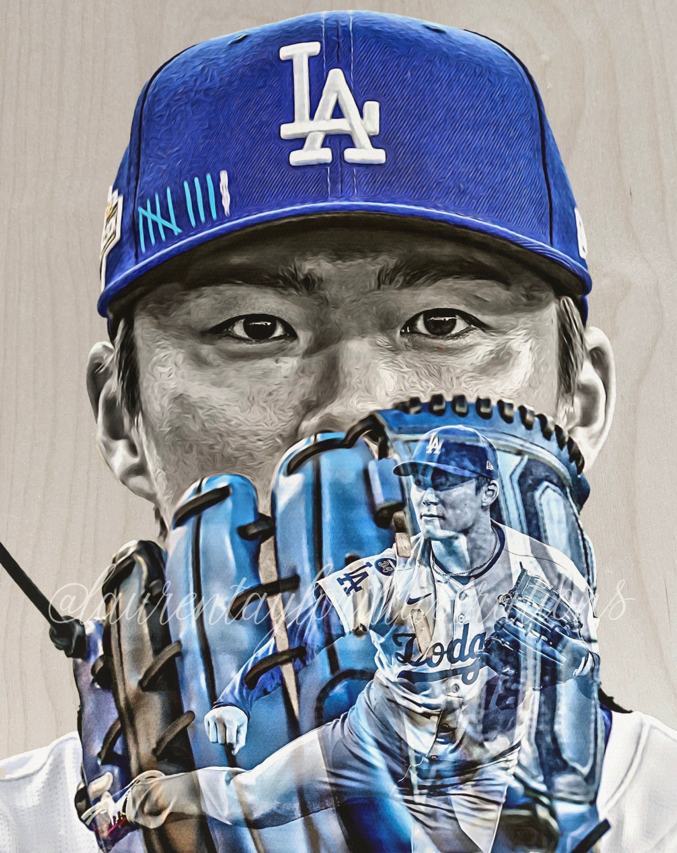 "Yamamoto" (Yoshinobu Yamamoto) Los Angeles Dodgers World Series MVP - 1/1 Original on Birchwood