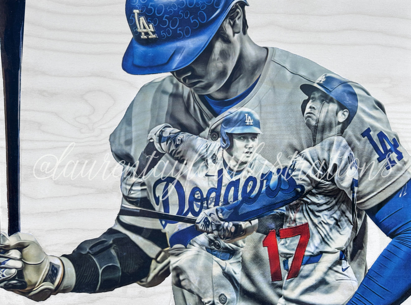 "50/50" (Shohei Ohtani) Los Angeles Dodgers - 1/1 Original on Birchwood