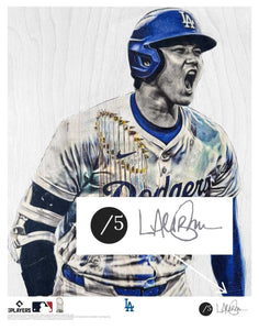 "World Series Ohtani" (Shohei Ohtani) Los Angeles Dodgers - Officially Licensed MLB Print - Limited Release SILVER ARTIST AUTO /5