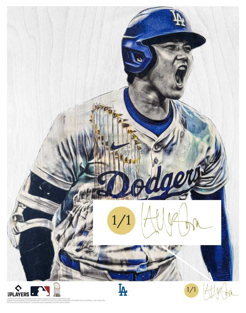 "World Series Ohtani" (Shohei Ohtani) Los Angeles Dodgers - Officially Licensed MLB Print - Limited Release METALLIC GOLD ARTIST AUTO 1/1