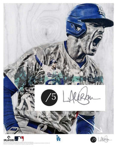 "Gibby, Meet Freddie" (Freddie Freeman) Los Angeles Dodgers - Officially Licensed MLB Print - Limited Release SILVER ARTIST AUTO /5