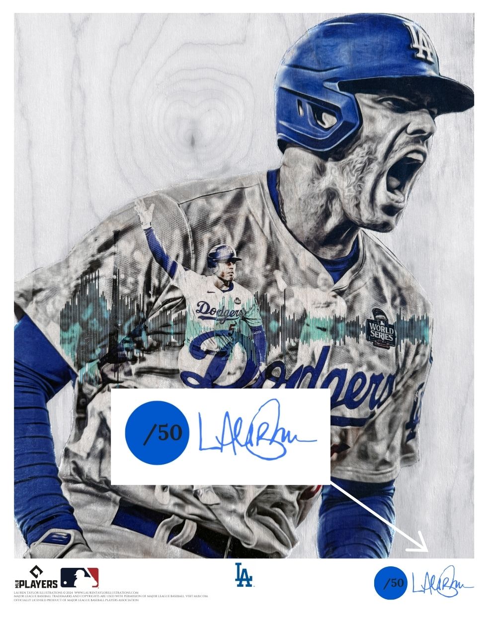 "Gibby, Meet Freddie" (Freddie Freeman) Los Angeles Dodgers - Officially Licensed MLB Print - Limited Release DODGER BLUE ARTIST AUTO /50