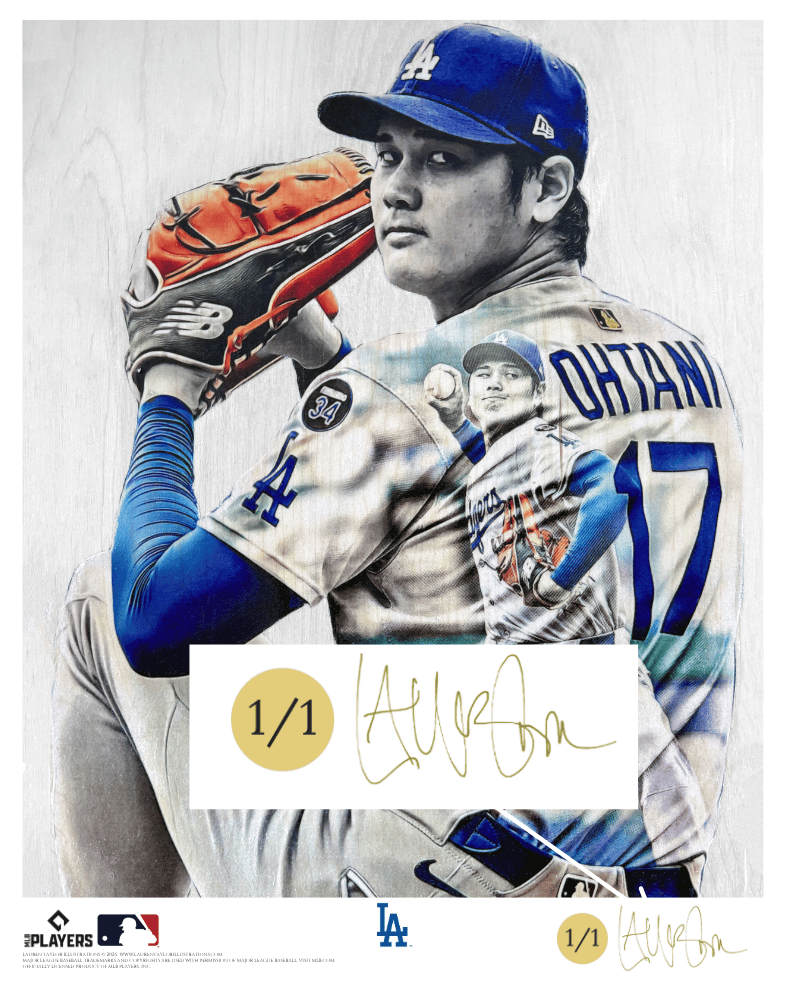 "The Unicorn" (Shohei Ohtani) Los Angeles Dodgers - Officially Licensed MLB Print - Limited Release METALLIC GOLD ARTIST AUTO 1/1