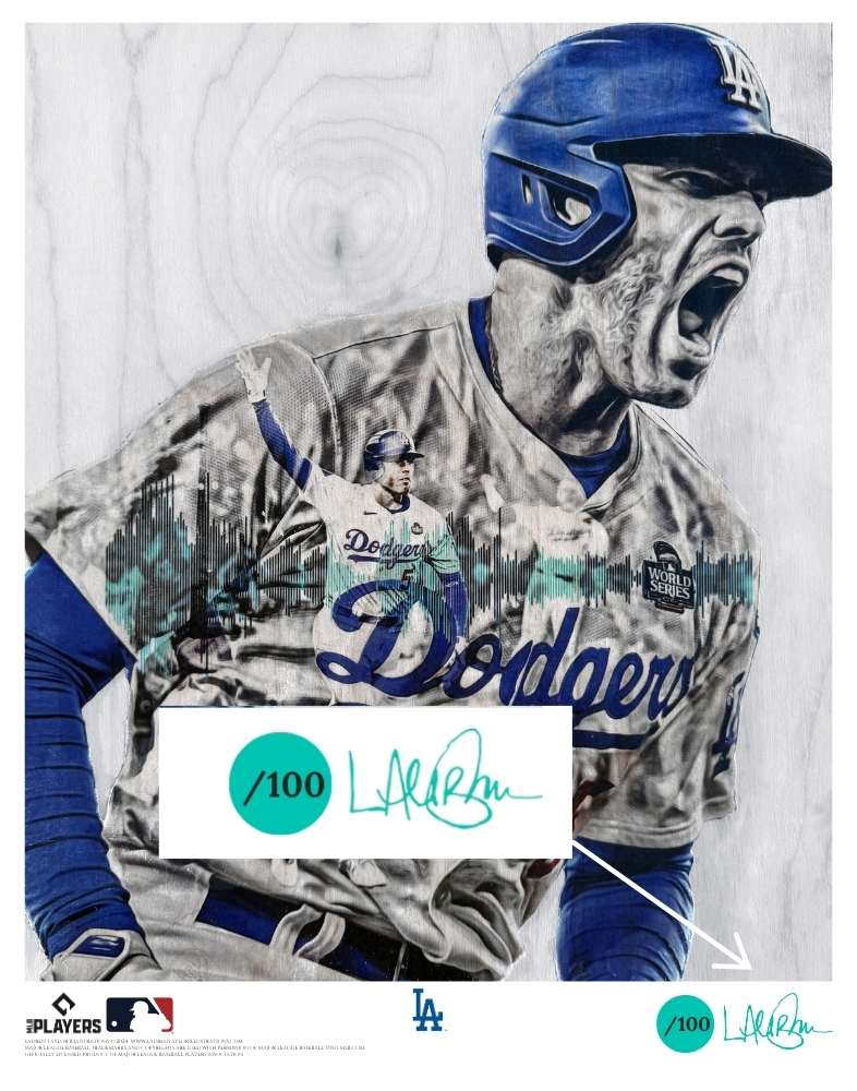 "Gibby, Meet Freddie" (Freddie Freeman) Los Angeles Dodgers - Officially Licensed MLB Print - Limited Release TEAL ARTIST AUTO /100