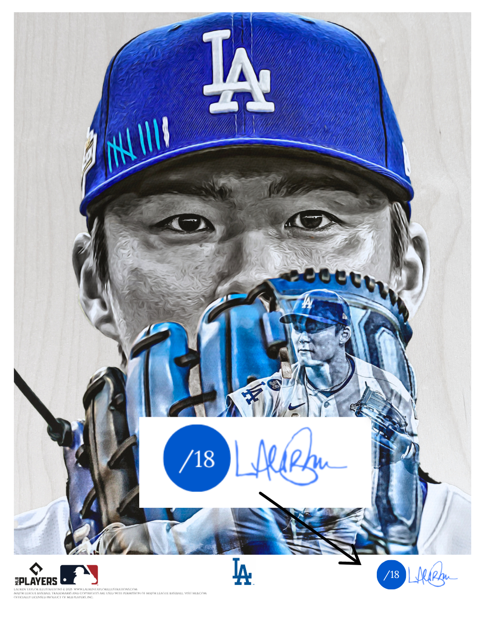 "Yamamoto" (Yoshinobu Yamamoto) Los Angeles Dodgers World Series MVP - Officially Licensed MLB Print - Limited Release DODGER BLUE ARTIST AUTO /18