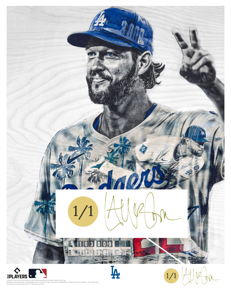 "3000" (Clayton Kershaw) Los Angeles Dodgers - Officially Licensed MLB Print - Limited Release METALLIC GOLD ARTIST AUTO 1/1