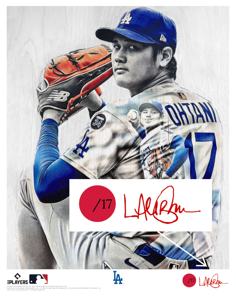 "The Unicorn" (Shohei Ohtani) Los Angeles Dodgers - Officially Licensed MLB Print - Limited Release RED ARTIST AUTO /17