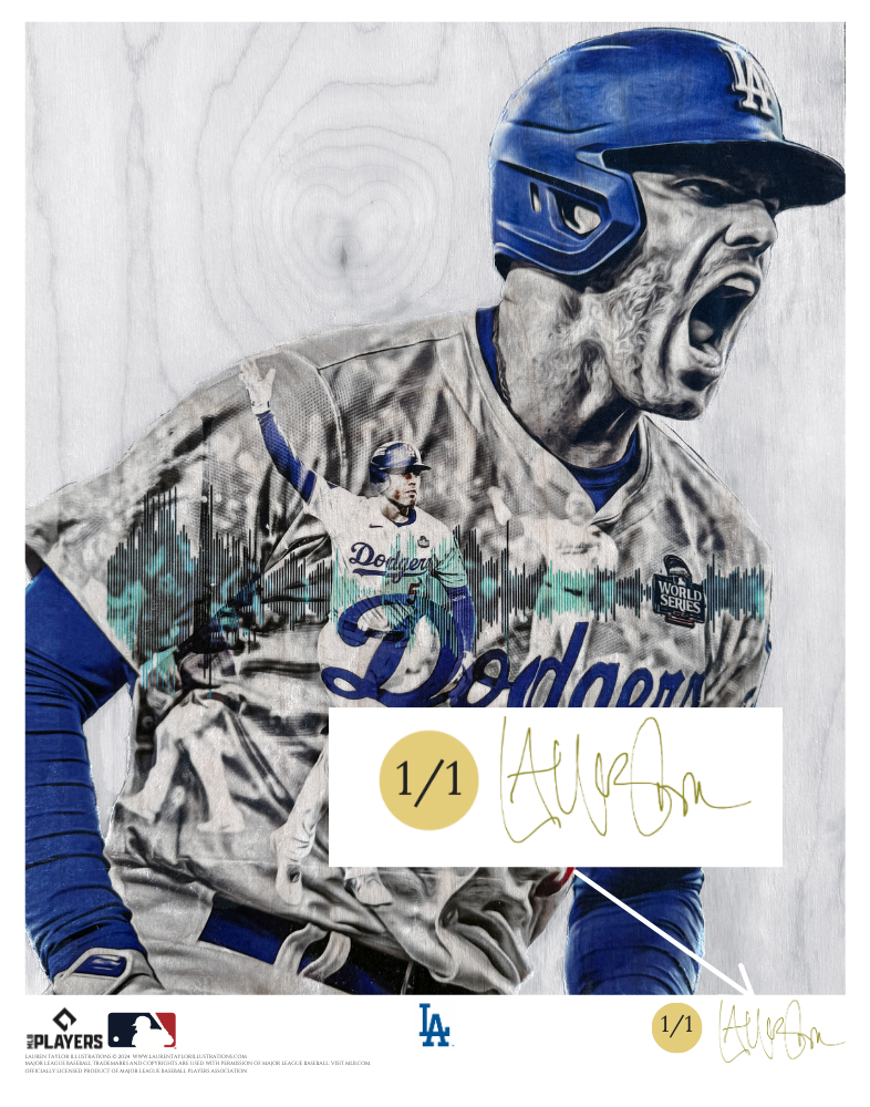 "Gibby, Meet Freddie" (Freddie Freeman) Los Angeles Dodgers - Officially Licensed MLB Print - Limited Release METALLIC GOLD ARTIST AUTO 1/1