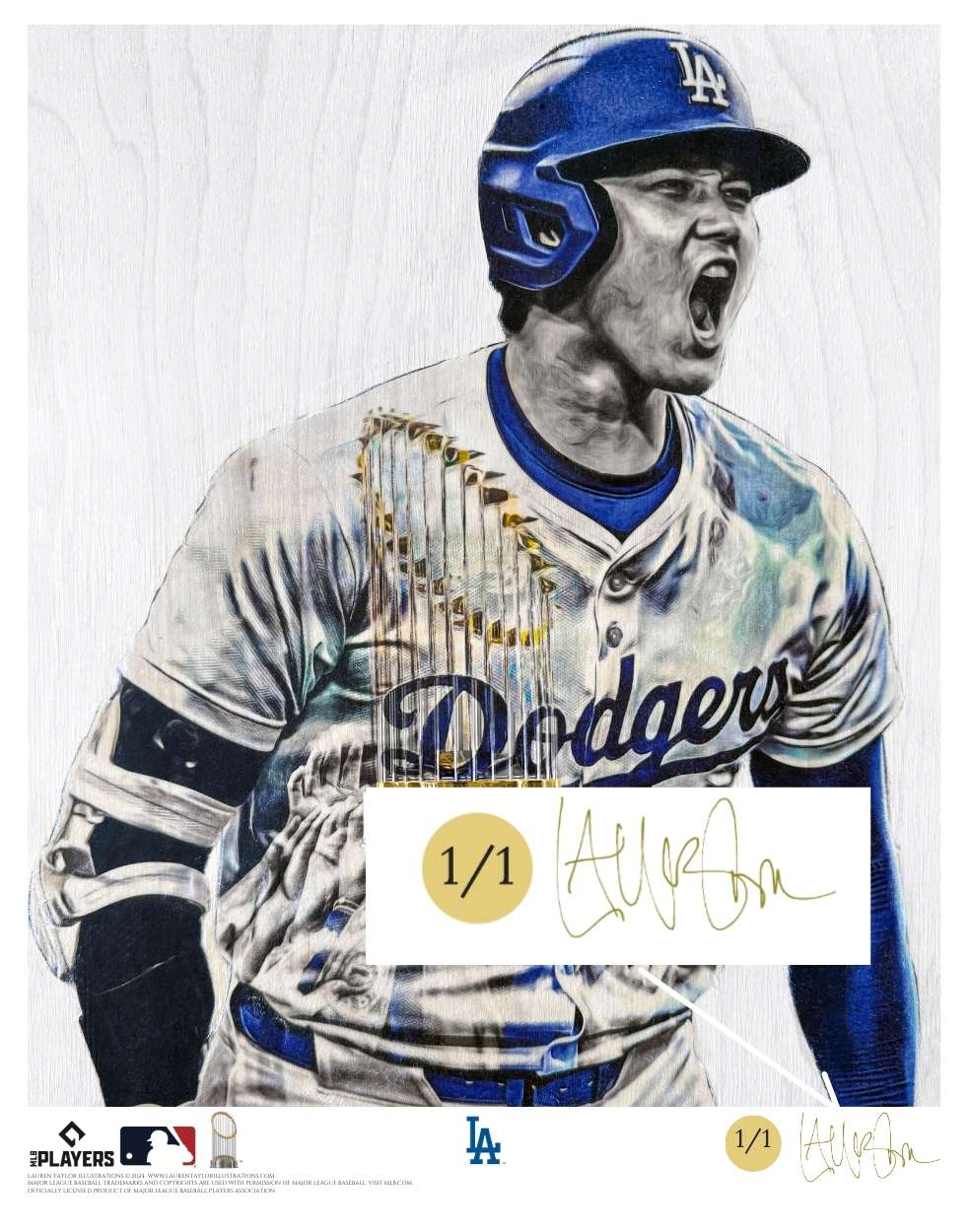 "World Series Ohtani" (Shohei Ohtani) Los Angeles Dodgers - Officially Licensed MLB Print - Limited Release METALLIC GOLD ARTIST AUTO 1/1
