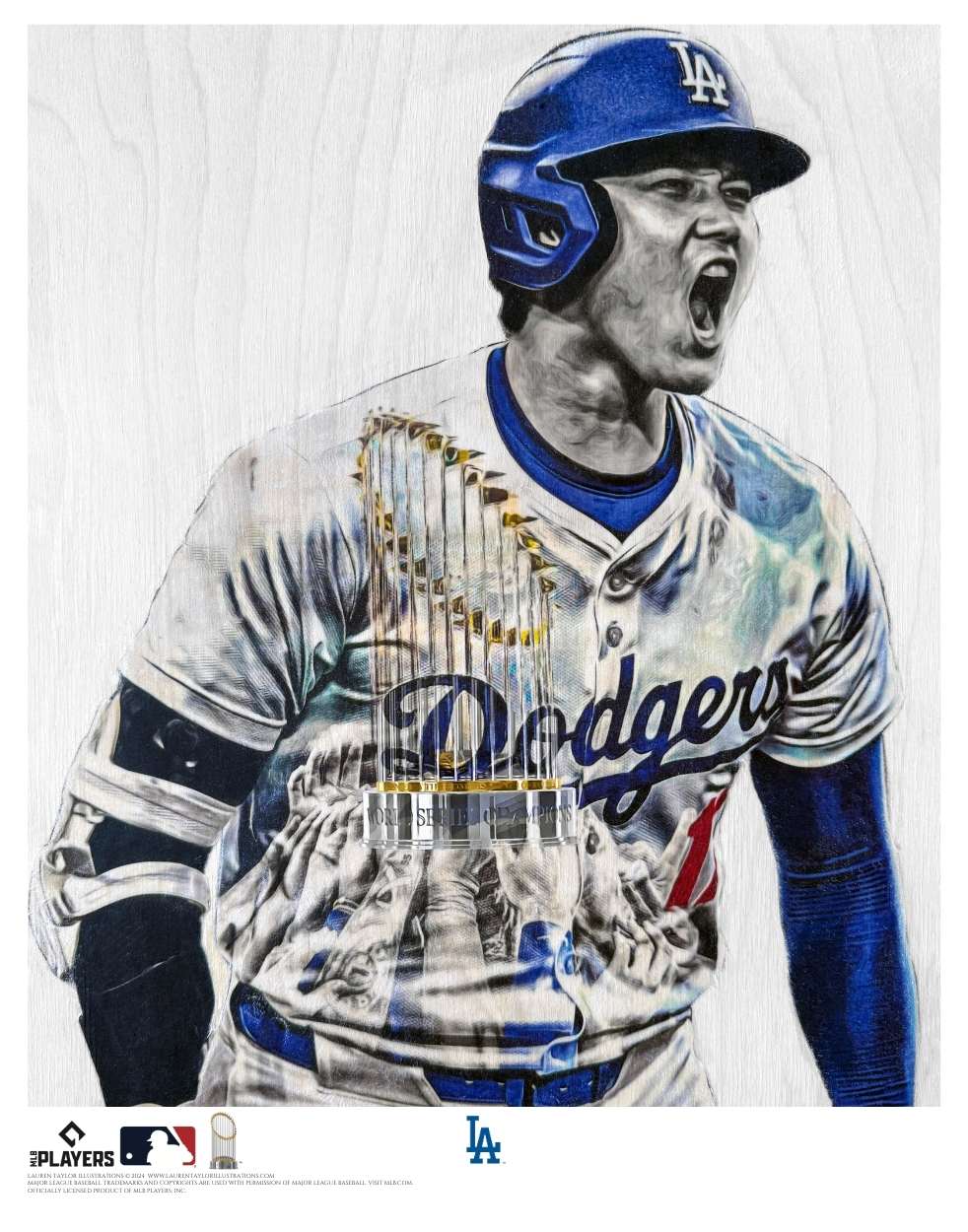 "World Series Ohtani" (Shohei Ohtani) Los Angeles Dodgers - Officially Licensed MLB Print - Limited Release METALLIC GOLD ARTIST AUTO 1/1