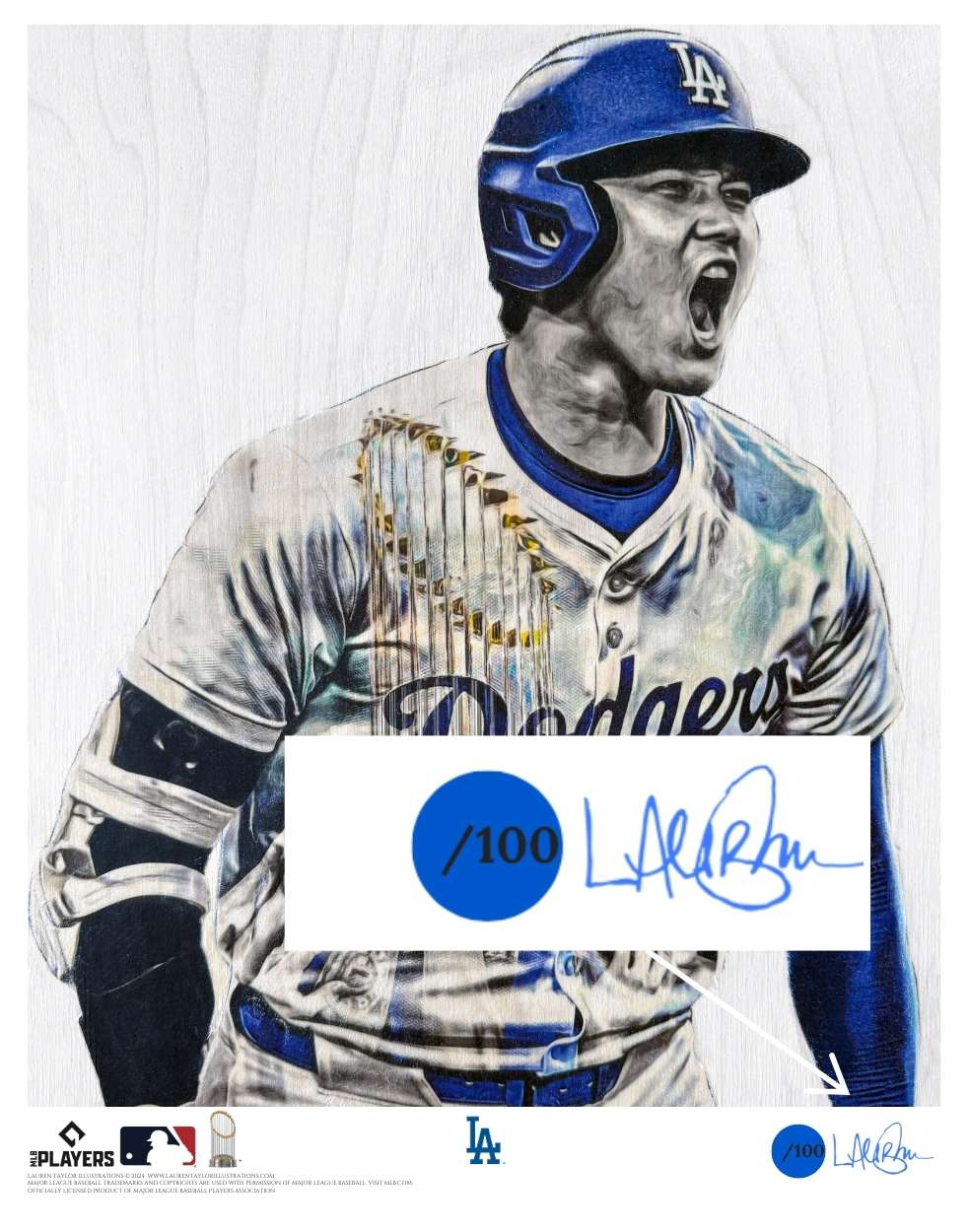 "World Series Ohtani" (Shohei Ohtani) Los Angeles Dodgers - Officially Licensed MLB Print - Limited Release DODGER BLUE ARTIST AUTO /100