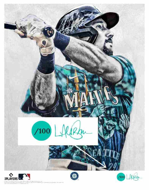 "The Big Dumper" (Cal Raleigh) Seattle Mariners - Officially Licensed MLB Print - Limited Release /100 TEAL ARTIST AUTO
