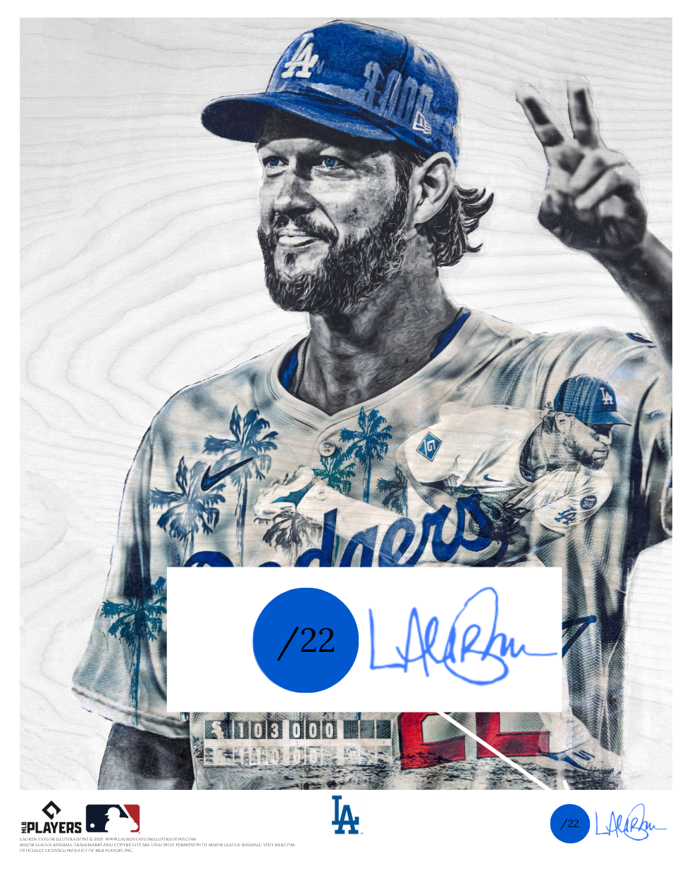 "3000" (Clayton Kershaw) Los Angeles Dodgers - Officially Licensed MLB Print - Limited Release DODGER BLUE ARTIST AUTO /22