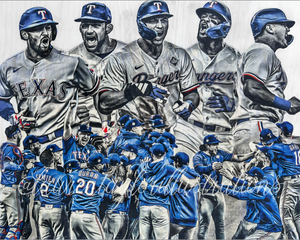 "Went and Took It" 2023 World Series Champions 16x20 (ft. Semien, Eovaldi, Seager, García, Jung...) Texas Rangers - 1/1 Original on Wood
