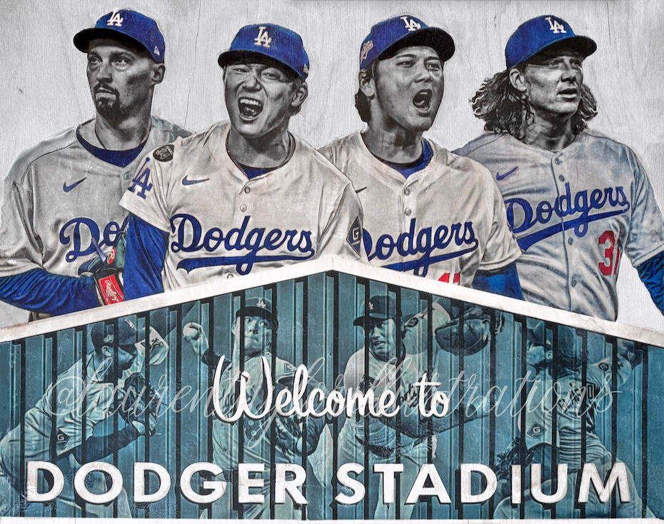 "Aces Wild" (Snell, Yamamoto, Ohtani, Glasnow) Los Angeles Dodgers - 1/1 Original on Birchwood