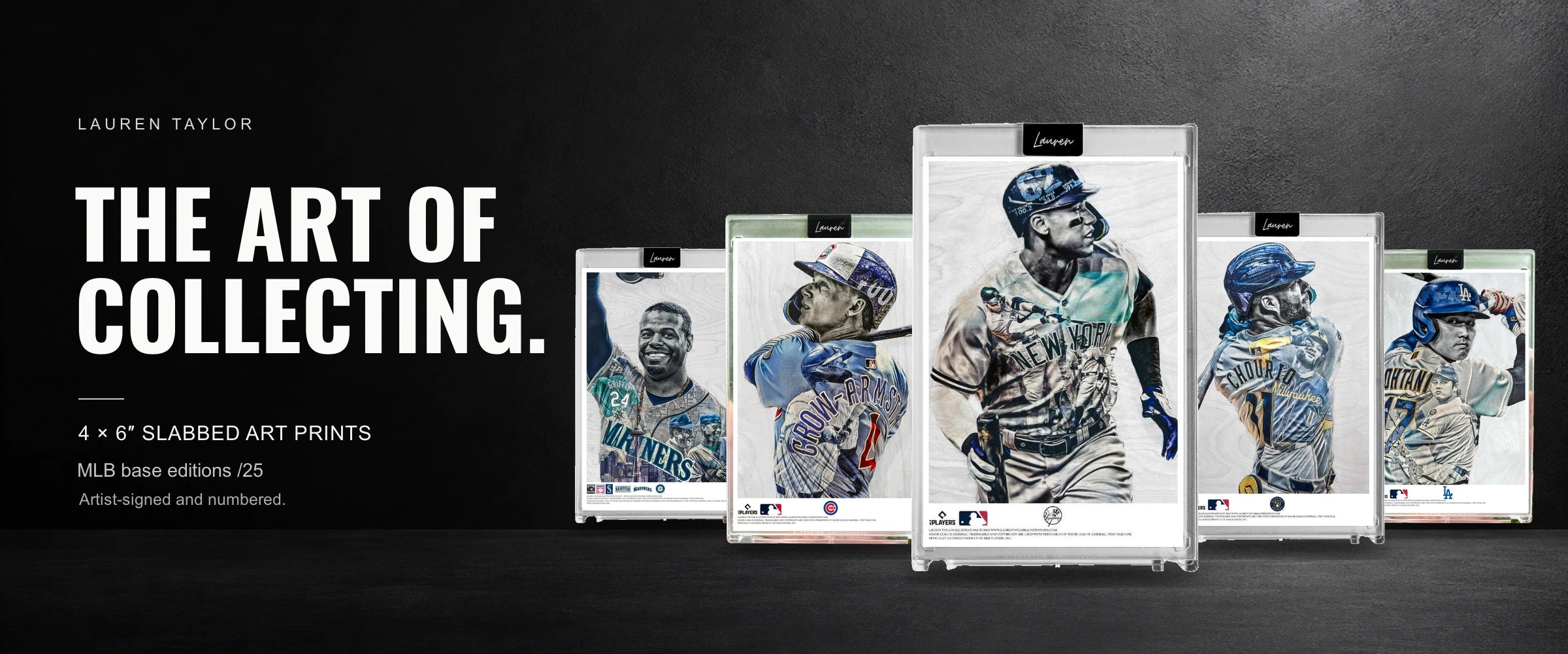 Five collectible art slabs: Junior, PCA, 62, Chourio and Diamonds and Gold.