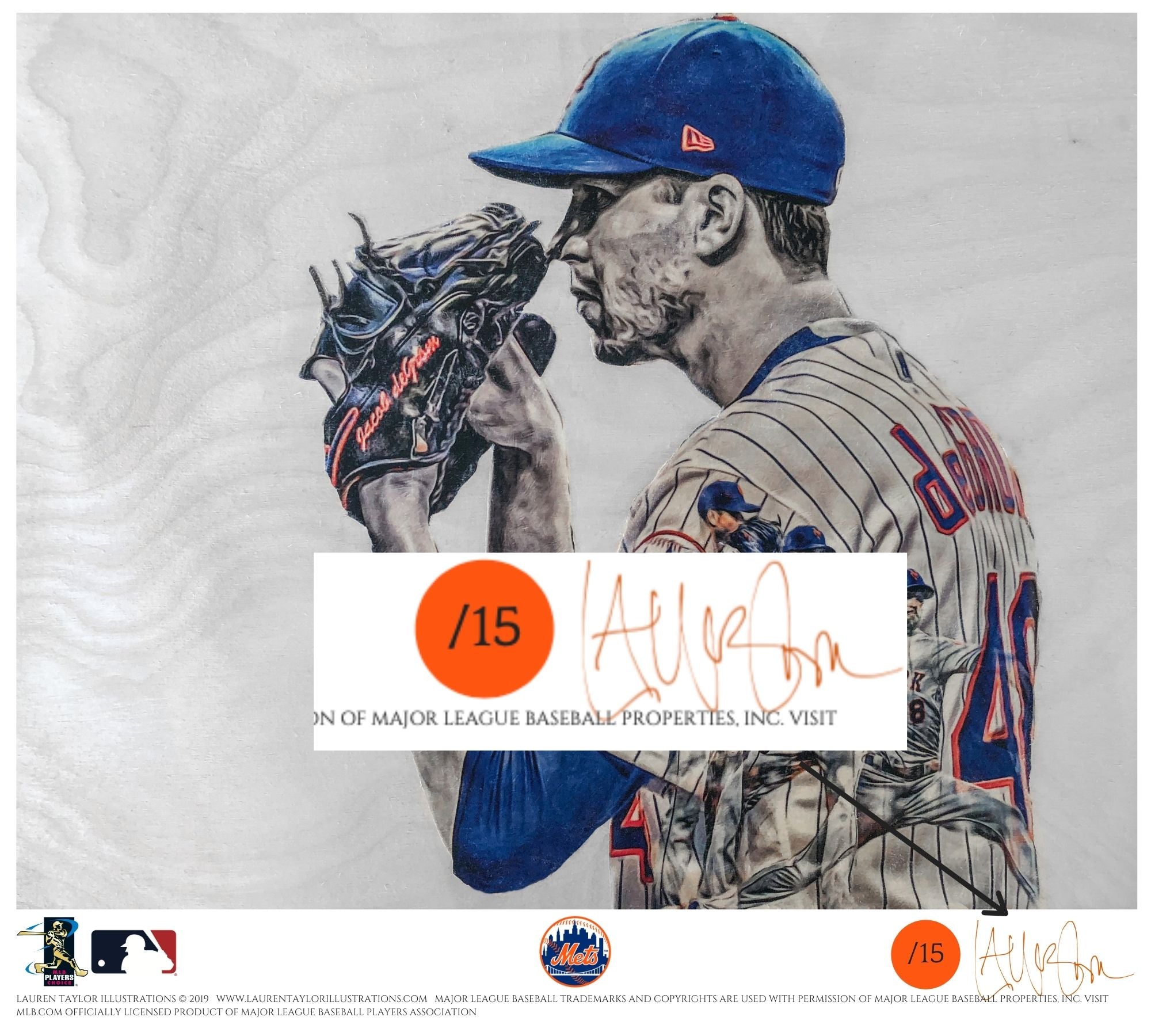 "deGrominator" (Jacob deGrominator) New York Mets - Officially Licensed MLB Print - ORANGE ARTIST SIGNATURE Limited Release /15
