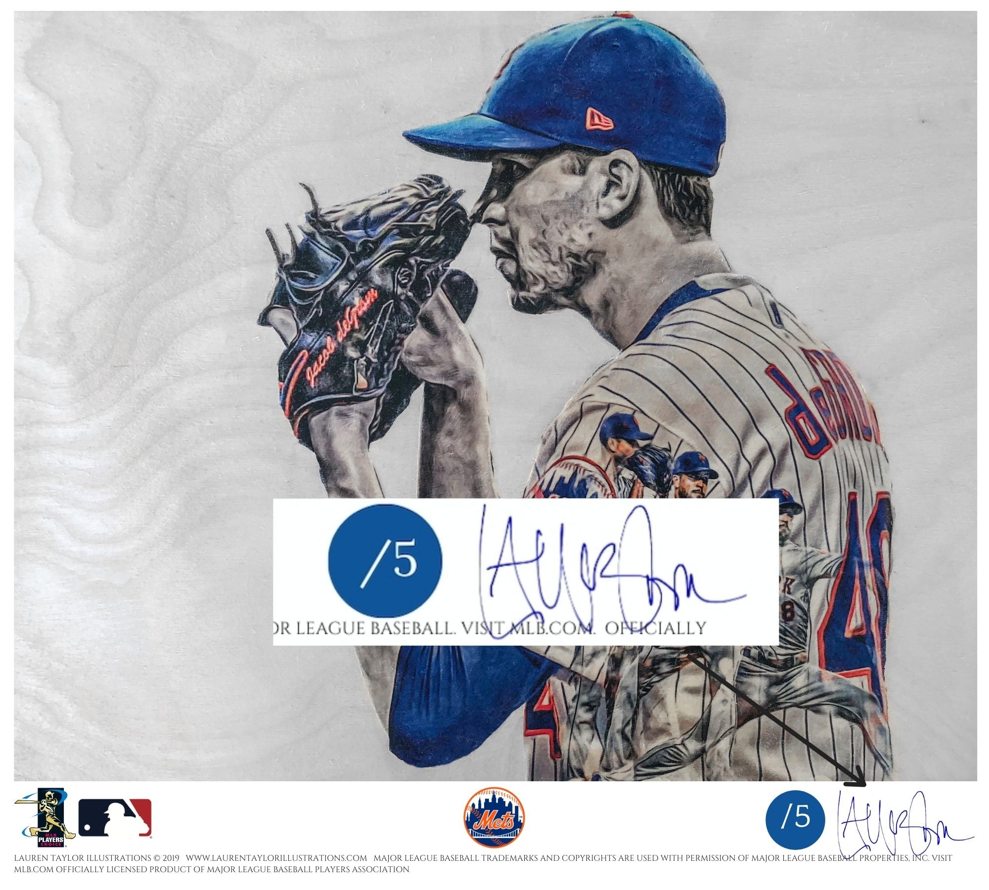 "deGrominator" (Jacob deGrominator) New York Mets - Officially Licensed MLB Print - BLUE ARTIST SIGNATURE Limited Release /5