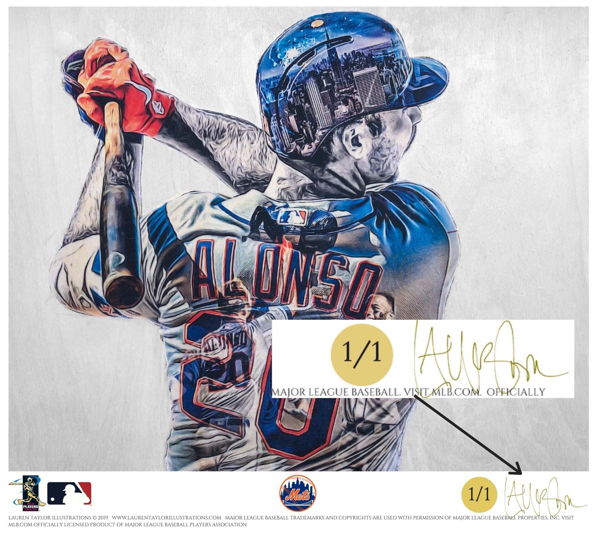 "Polar Bear" (Pete Alonso) New York Mets - Officially Licensed MLB Print - GOLD ARTIST SIGNATURE Limited Release /1