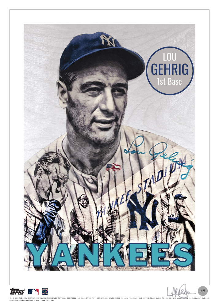 /5 Silver Artist Signature - Topps Wall Art (10x14) of card #70 by Lauren Taylor - Lou Gehrig
