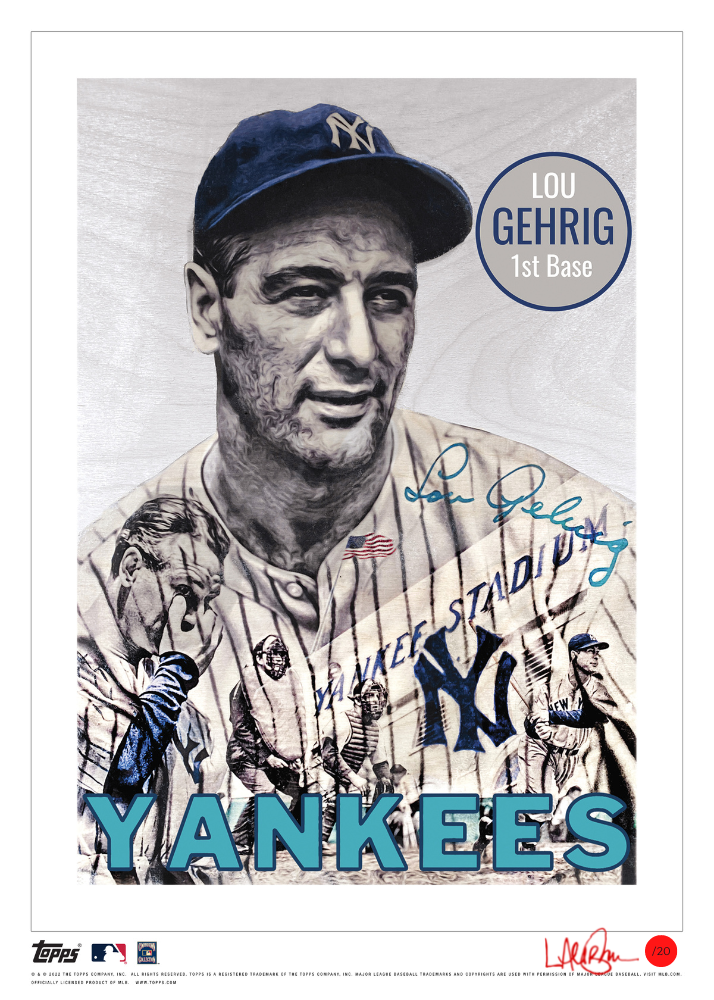 /20 Red Artist Signature - Topps Wall Art (10x14) of card #70 by Lauren Taylor - Lou Gehrig