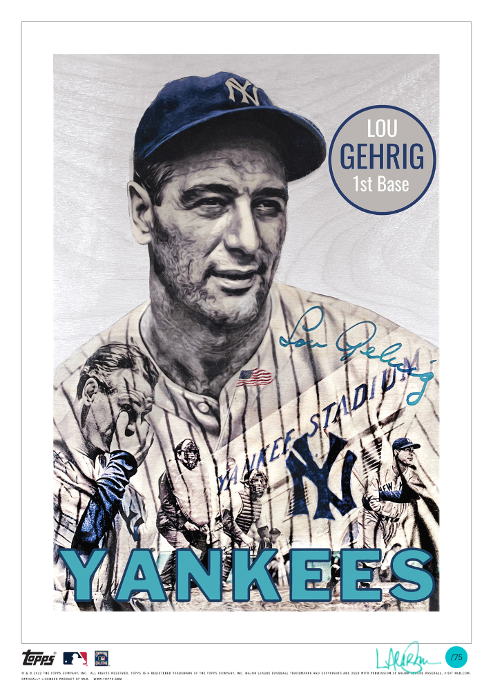 /75 Teal Artist Signature - Topps Wall Art (10x14) of card #70 by Lauren Taylor - Lou Gehrig