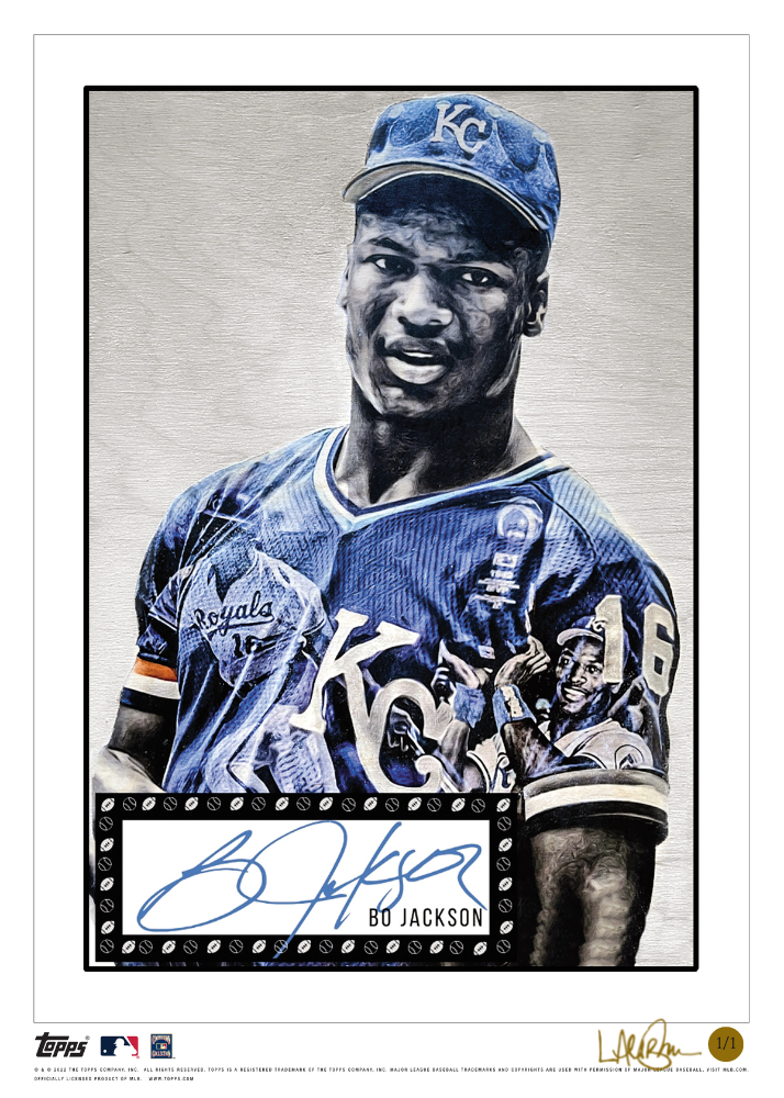 1/1 Gold Artist Signature - Topps Wall Art (10x14) of card #206 by Lauren Taylor - Bo Jackson