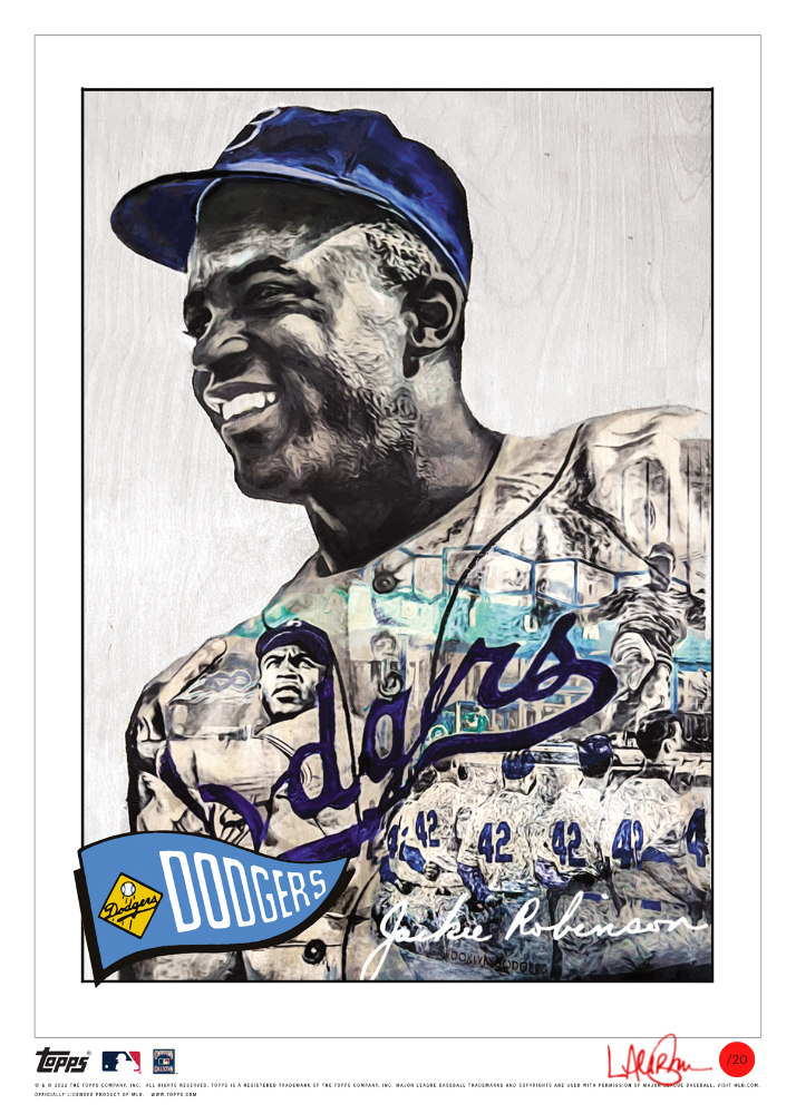 /20 Red Artist Signature - Topps Wall Art (10x14) of card #798 by Lauren Taylor - Jackie Robinson