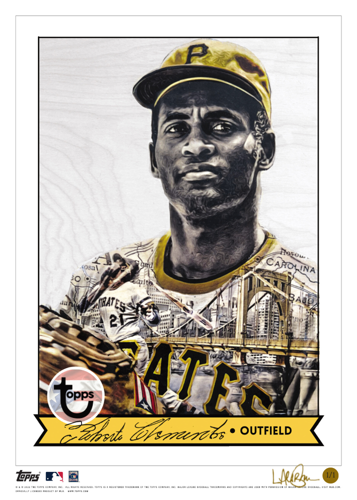 1/1 Gold Artist Signature - Topps Wall Art (10x14) of card #896 by Lauren Taylor - Roberto Clemente