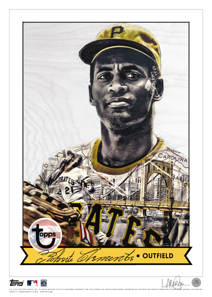 /5 Silver Artist Signature - Topps Wall Art (10x14) of card #896 by Lauren Taylor - Roberto Clemente