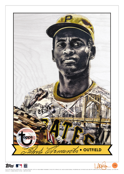 /75 Orange Artist Signature - Topps Wall Art (10x14) of card #896 by Lauren Taylor - Roberto Clemente