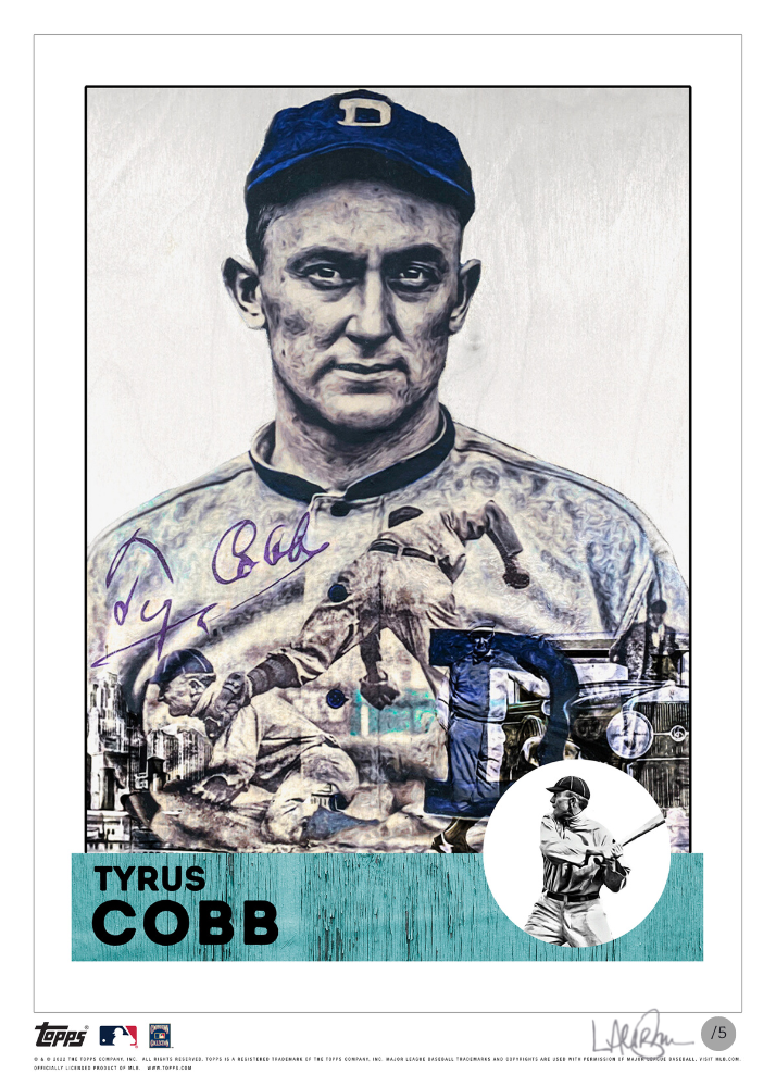 /5 Silver Artist Signature - Topps Wall Art (10x14) of card #628 by Lauren Taylor - Tyrus Cobb