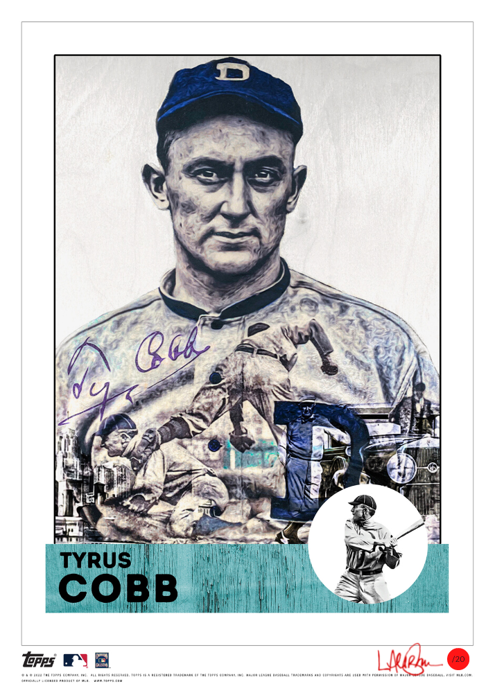 /20 Red Artist Signature - Topps Wall Art (10x14) of card #628 by Lauren Taylor - Tyrus Cobb