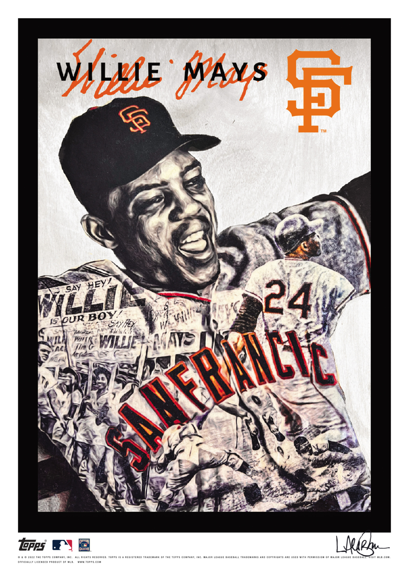 Black Artist Signature - Topps Wall Art (10x14) of card #741 by Lauren Taylor - Willie Mays